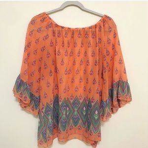 Sheer orange blouse long sleeve XL
